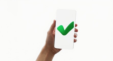 Green Checkmark Symbol on Smartphone Screen.