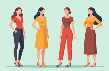 Obraz premium Young women or girls standing together. A group of friends or feminist activists. Female cartoon characters isolated on white background.