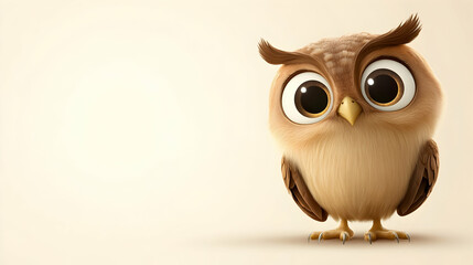 Cute cartoon owl, light background, children's book illustration, educational resource