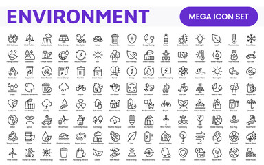 Environment Icon Set. A vibrant collection of icons promoting sustainability and eco-friendliness, environmental awareness and conservation efforts.