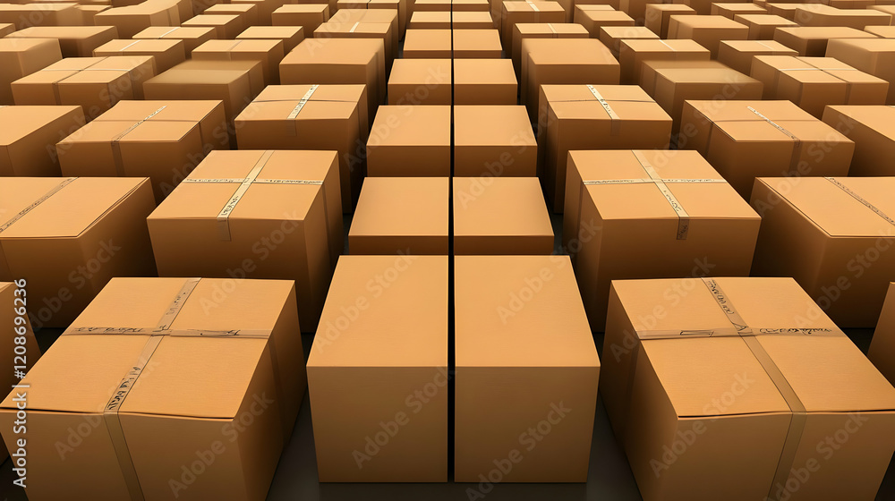 Aufkleber numerous cardboard boxes form a grid pattern in a warehouse setting, ready for shipment.