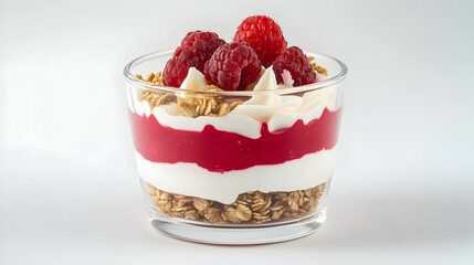 Delicious raspberry yogurt parfait with granola, ideal for breakfast or a healthy snack