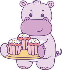 Cute hippo vector icon. Funny baby hippo animal series stock illustration. life of fluffy hippo designs.
