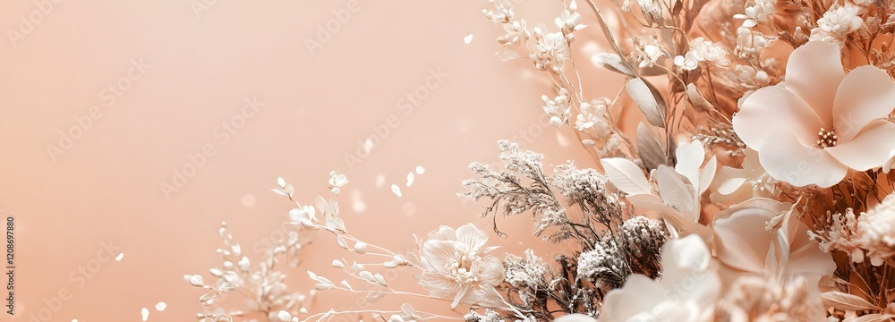Poster a soft blush-colored backdrop with an elegant floral design and plenty of empty space to showcase a 