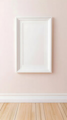 White Frame Hangs on a Pink Wall Above Wood Floor in a Minimalist Room Design.
