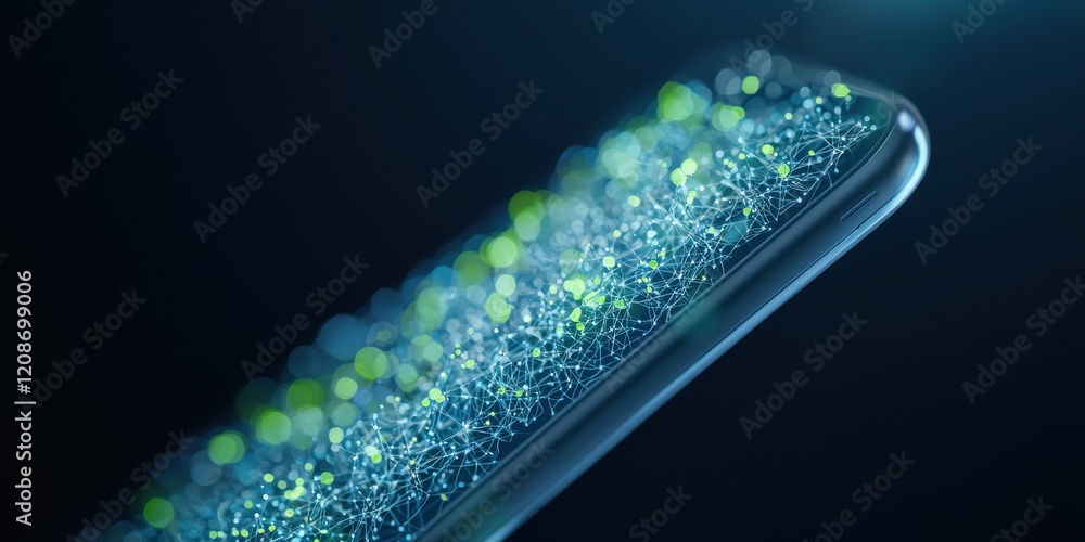 Poster futuristic smartphone with glowing network pattern