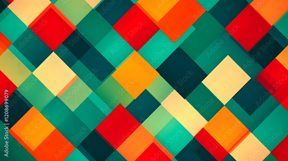 Poster colorful square pattern forms a geometric abstract background design with vibrant hues.