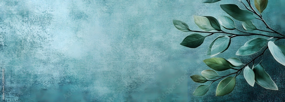 Poster a soft teal background with subtle leaf accents, leaving space for displaying a mother is day item.
