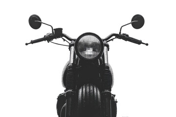 Classic motorcycle front view captured isolated on transparent background