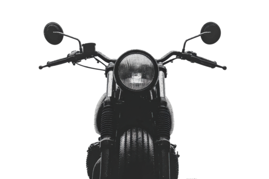 Classic motorcycle front view captured isolated on transparent background
