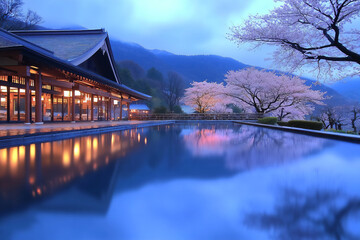 Fototapeta premium grand reflective cherry blossom pool