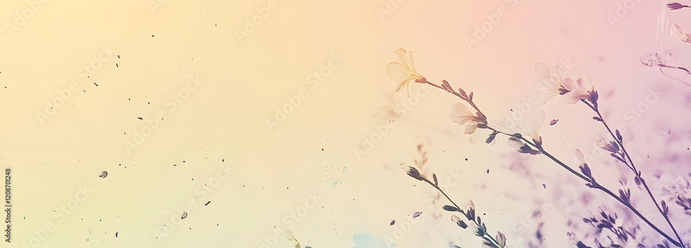 Aufkleber a subtle gradient of soft yellow and lavender with floral embellishments and open space for product 