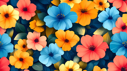 Fototapeta premium Vibrant Colorful Flowers Blooming in Lush Greenery
