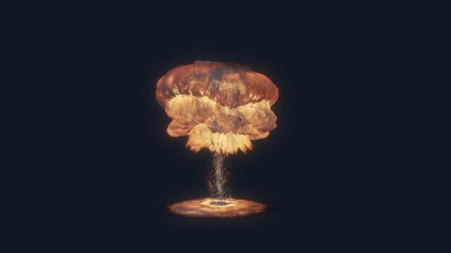 3d Animation of a stylized nuclear explosion made of particles with luma matte