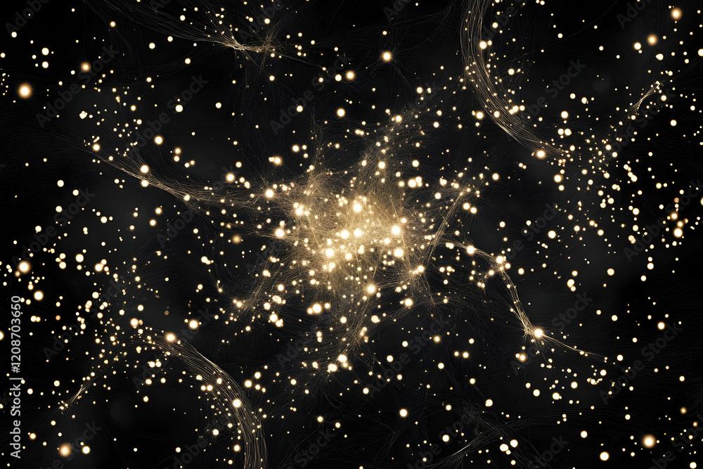 Poster abstract background shows glowing particles and interconnected lines beautifully on a dark canvas.