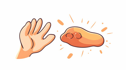 Hand reaching for gooey orange substance, playful cartoon style, white background; ideal for children's book illustrations or playful website design