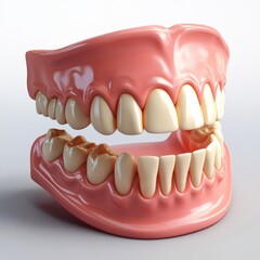 Obraz premium Close-Up of Realistic Dentures with White Teeth and Pink Gums