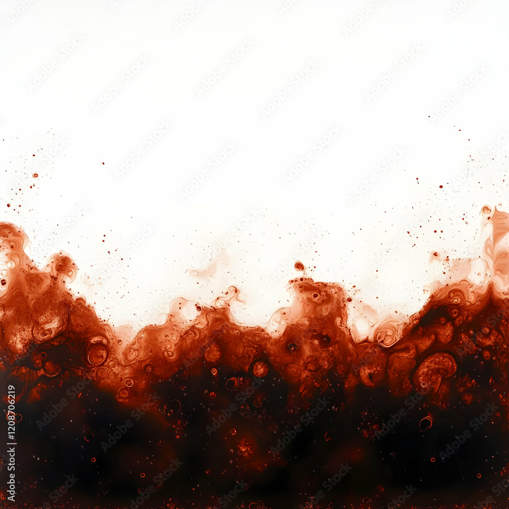 Poster abstract red fluid art flows and swirls dynamically on white background.