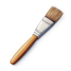 Close-Up of a Flat Paintbrush with Wooden Handle