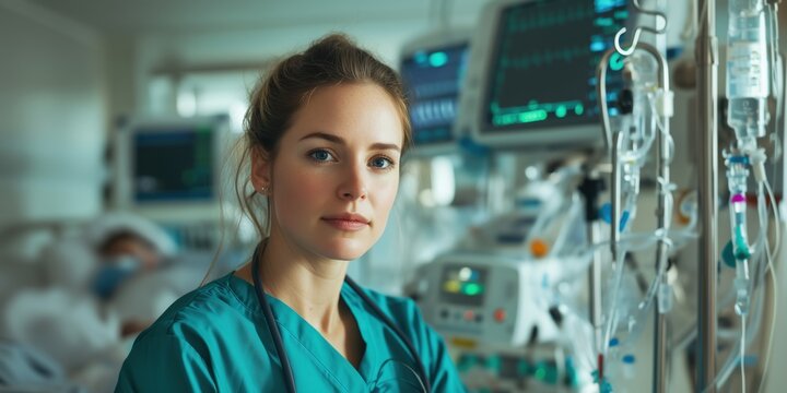 Healthcare professional in icu hospital setting medical portrait