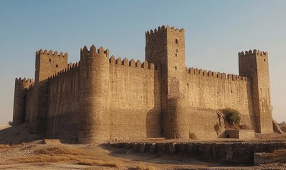 Ancient stone castle, imposing fortress walls.