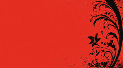Red background with black floral design on side