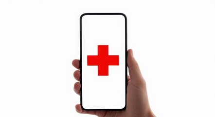 Fototapeta premium Red Plus Symbol on Smartphone Screen.