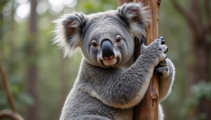 Fototapeta premium Adorable Koala Hugging Tree in Australian Forest