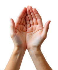 Open hands cupped together in a gesture of giving or receiving on a transparency