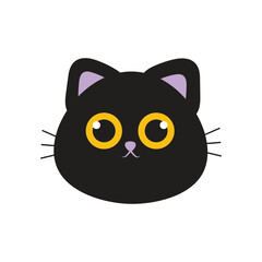 Cute doodle cat face. black head with yellow eyes.