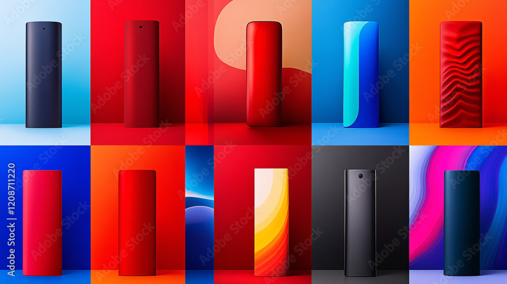 Poster collection of various colored geometric shapes in different arrangements and sizes