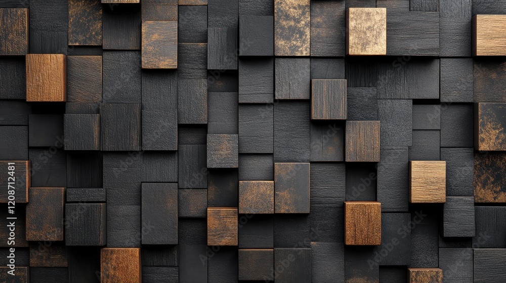 Poster dark wood block pattern texture background. ideal for modern design projects, adding depth and textu