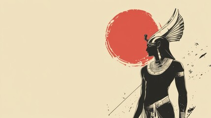 Fototapeta premium Egyptian God Silhouette, Serene, Beige Background, Minimalist Design