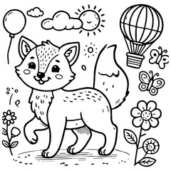 Obraz premium Vector Cute Kawaii Fox Coloring Book 