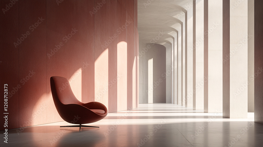 Poster chair in a room illuminated by soft light from a wall creating a warm and inviting atmosphere