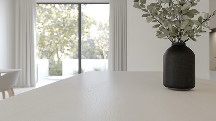 Modern kitchen table, vase, plants, garden view, home decor