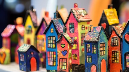Naklejka premium Colorful handmade houses in a vibrant display for decoration.