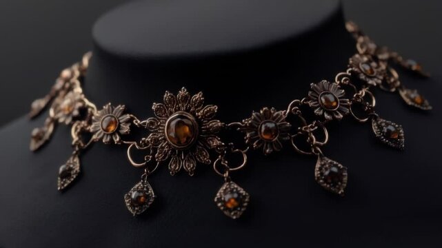 Elegant Amber and Bronze Choker Necklace