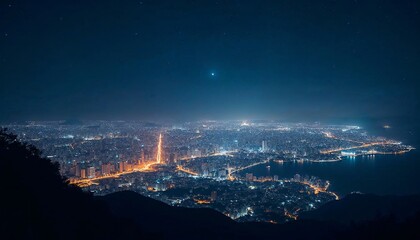 Obraz premium Night Cityscape Aerial View Stunning Night Lights Panorama