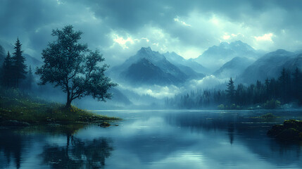 Serene Mountain Lake Under a Cloudy Sky