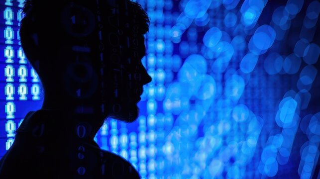 Silhouette of a Man in Front of a Blue Background