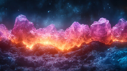 Glowing Crystal Mountains Under a Starry Sky