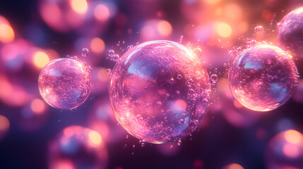 Pink Bubbles Floating In A Purple Haze