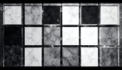 Abstract grayscale cubes display cracked marble texture