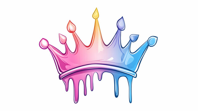 Pastel rainbow dripping crown design, digital art, white background, for social media