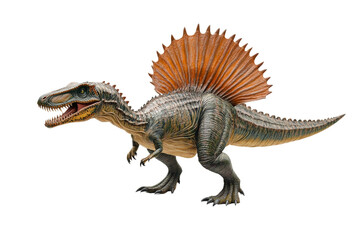 Fototapeta premium Spinosaurus model depicted in a dynamic pose in a bright setting isolated on transparent background