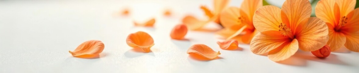 Orange blossom petals scattered on a white surface, petals, flower, soft