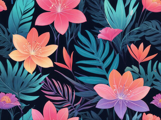 Abstract Minimalist Exotic flowers. Botanical vintage Holographic illustration background