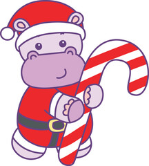 Cute hippo vector icon with christmas theme. Funny baby hippo animal christmas illustration.