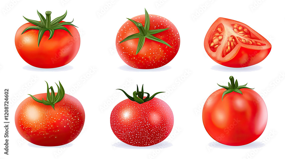 Poster ripe tomatoes arranged in a decorative layout generative ai
